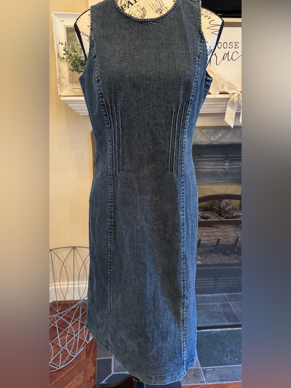 Vintage Armani Jeans Denim Sleeveless Midi Sheath Dress 1990s Luxury Casual 12